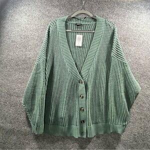 NWT Torrid 4XL Sage green long button up cardigan v neck Open Knit cotton fairy